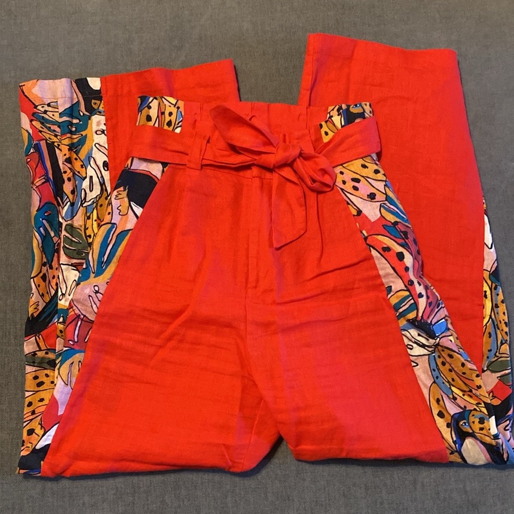 Farm Rio Red Toucan Linen Pant